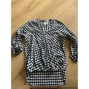 Michael Kors Black‎ White Gingham Plaid Long Sleeve Top Blouse Size S